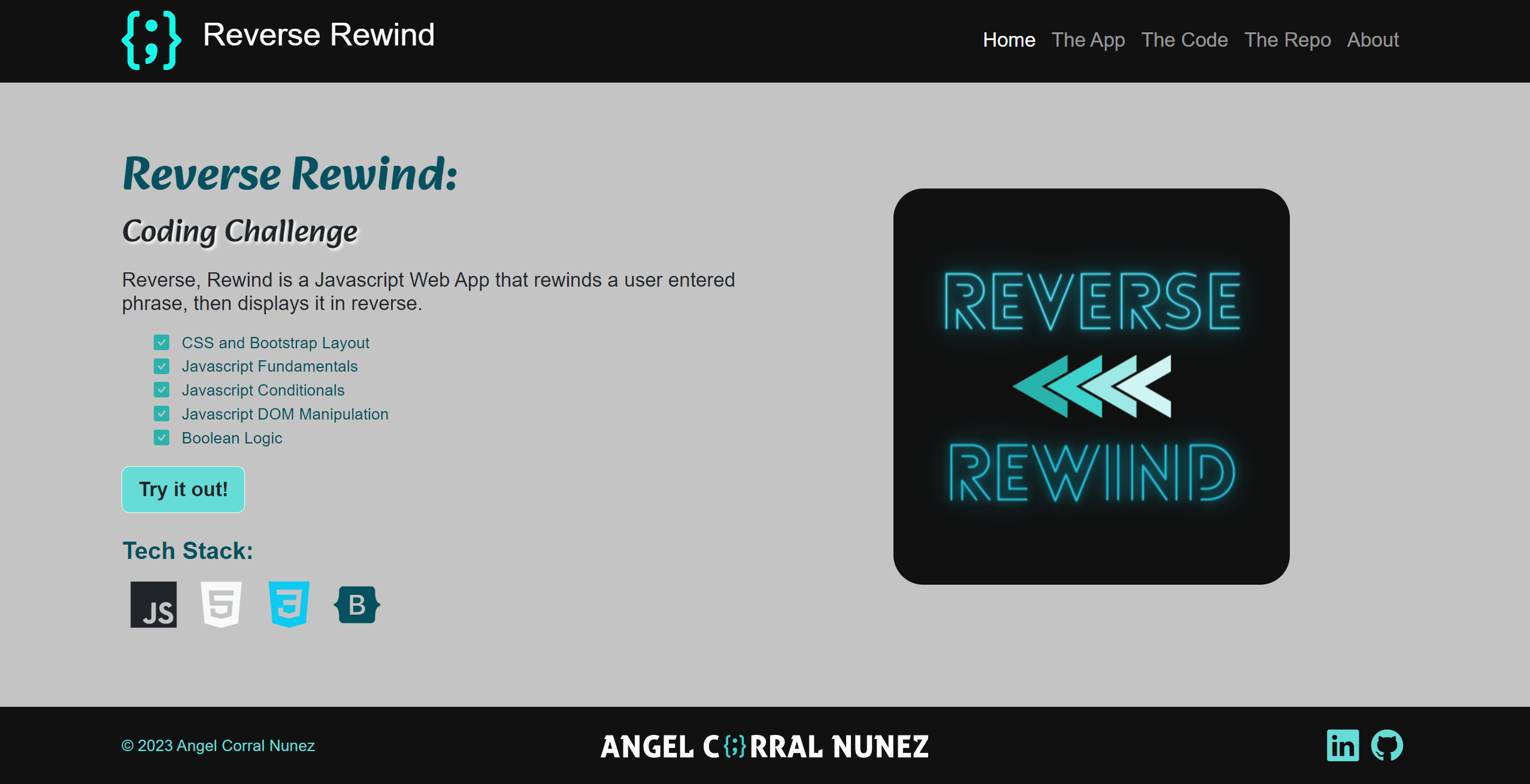 Screenshot of Reverse Rewind Home Page